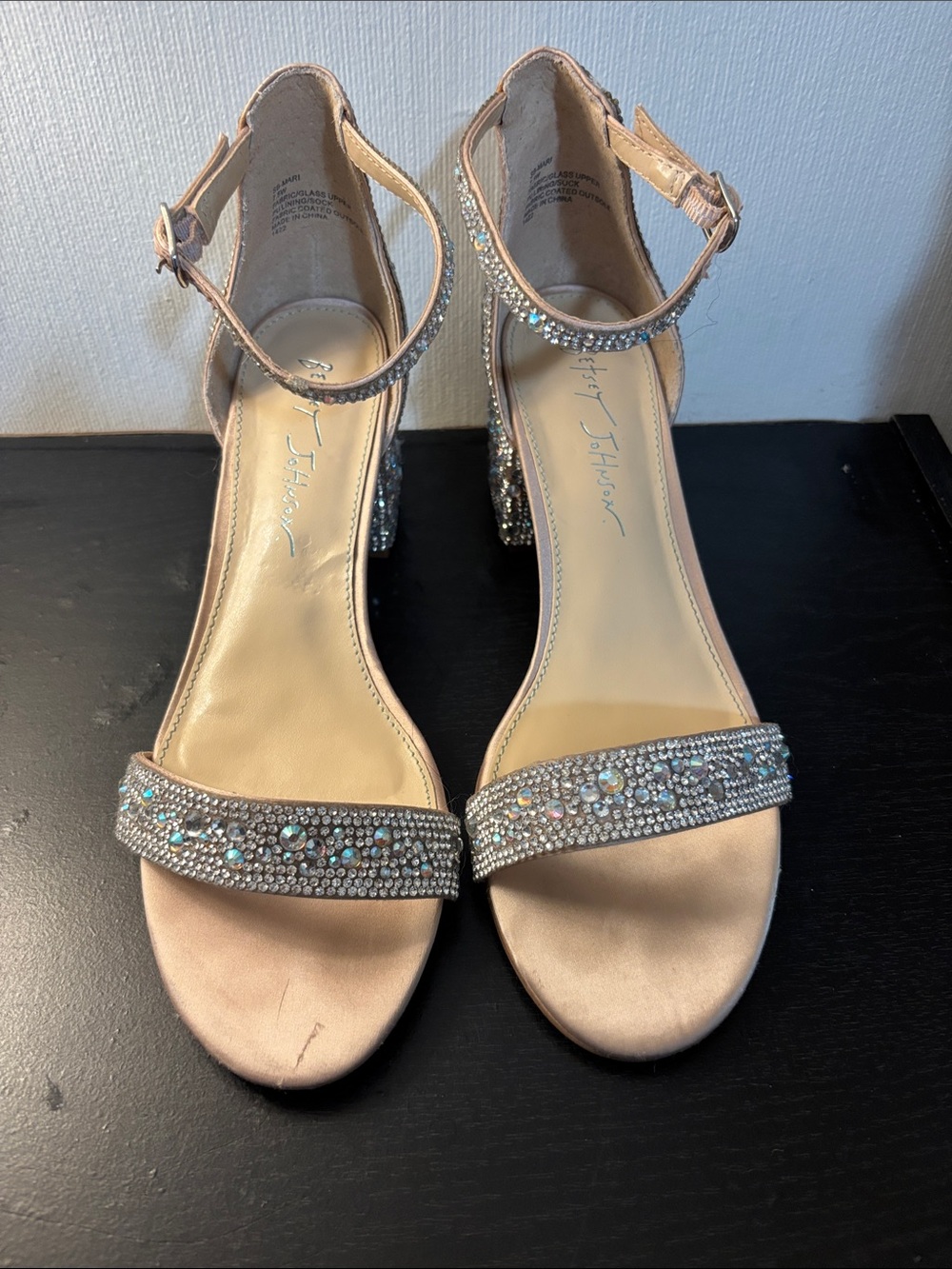 Betsey Johnson Blush Pink Rhinestone Ankle-Strap Heels